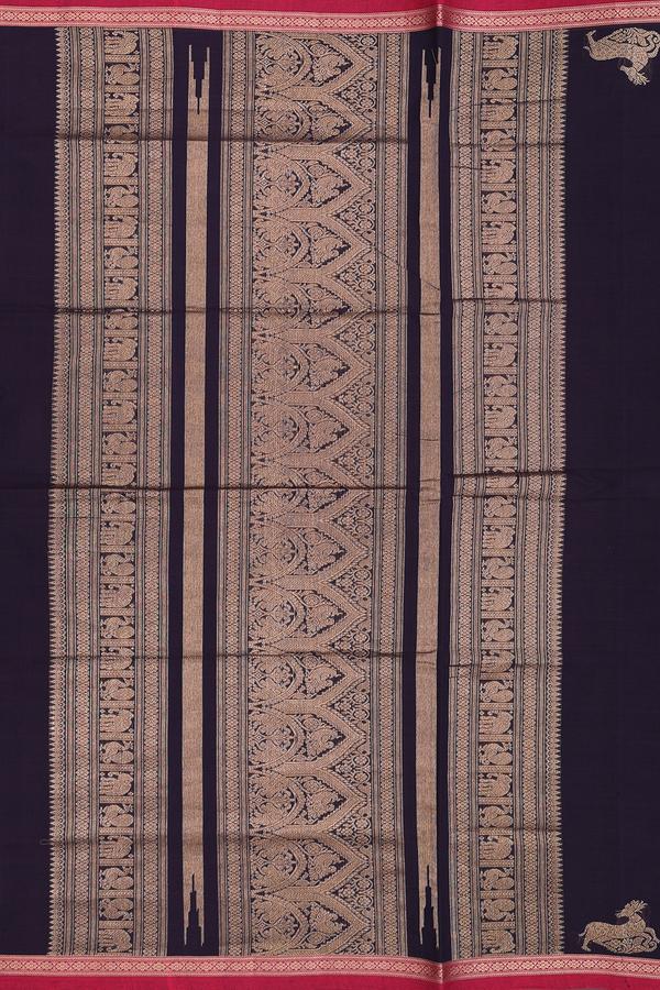 Coimbatore Cotton Saree In Dark Oak Brown With Zari Buttis