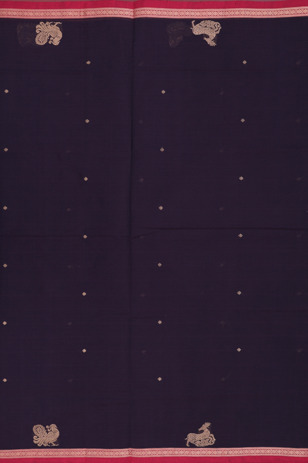 Coimbatore Cotton Saree In Dark Oak Brown With Zari Buttis