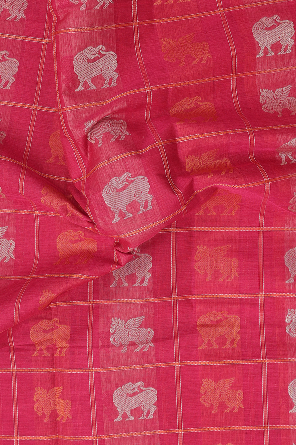 Coimbatore Cotton Saree In Dark Pink With Checks Design