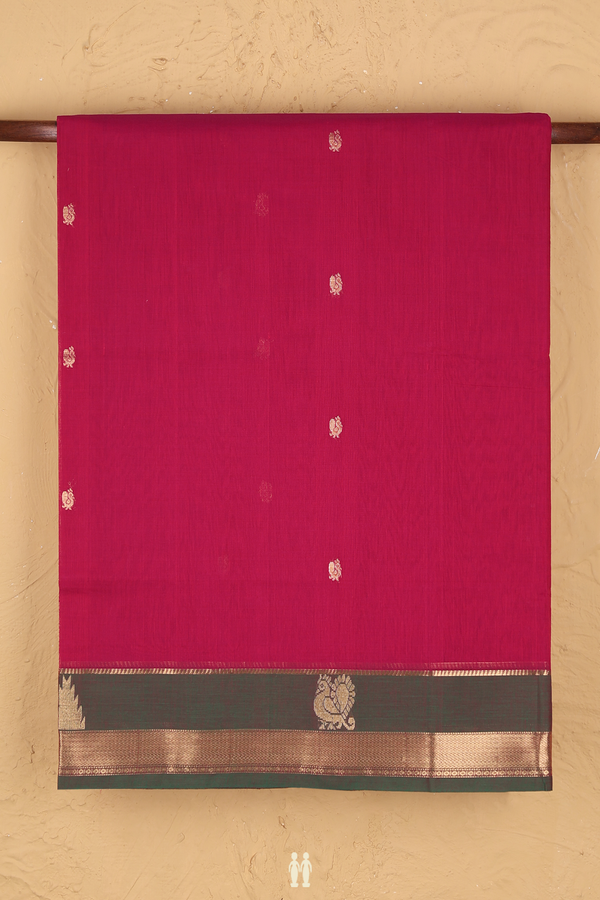 Coimbatore Cotton Saree In Deep Mulberry With Peacock Buttas