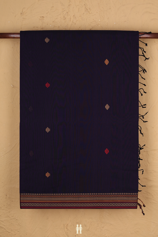 Coimbatore Cotton Saree In Deep Purple With Threadwork Buttas