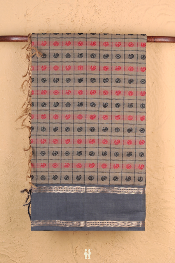 Coimbatore Cotton Saree In Dusty Brown With Checks Design