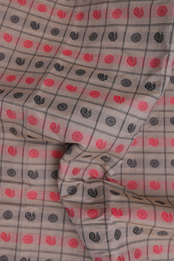 Coimbatore Cotton Saree In Dusty Brown With Checks Design