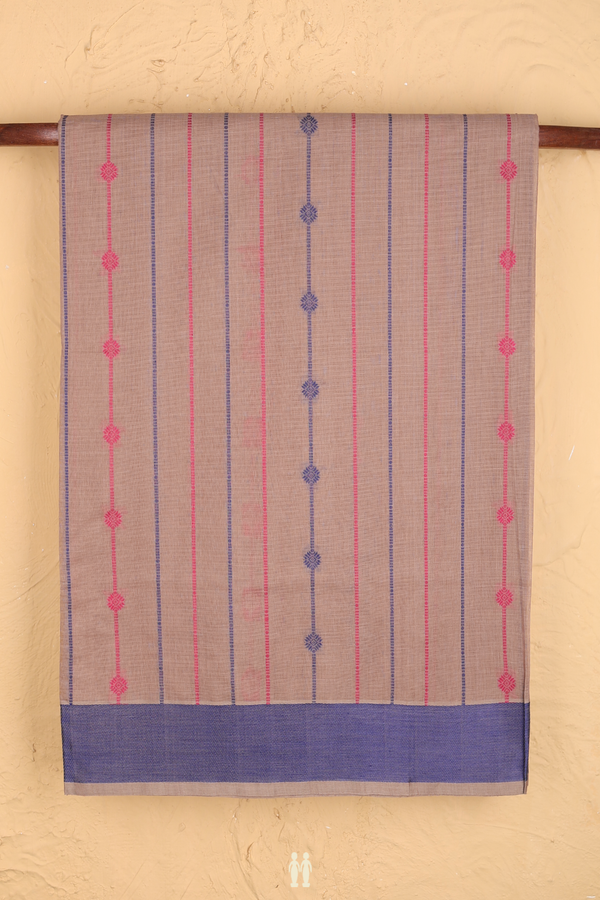 Coimbatore Cotton Saree In Dusty Brown With Stripes Design