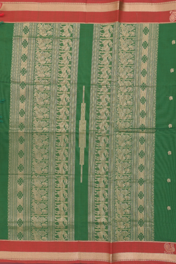 Coimbatore Cotton Saree In Fern Green With Peacock Buttas