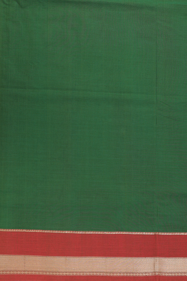 Coimbatore Cotton Saree In Fern Green With Peacock Buttas