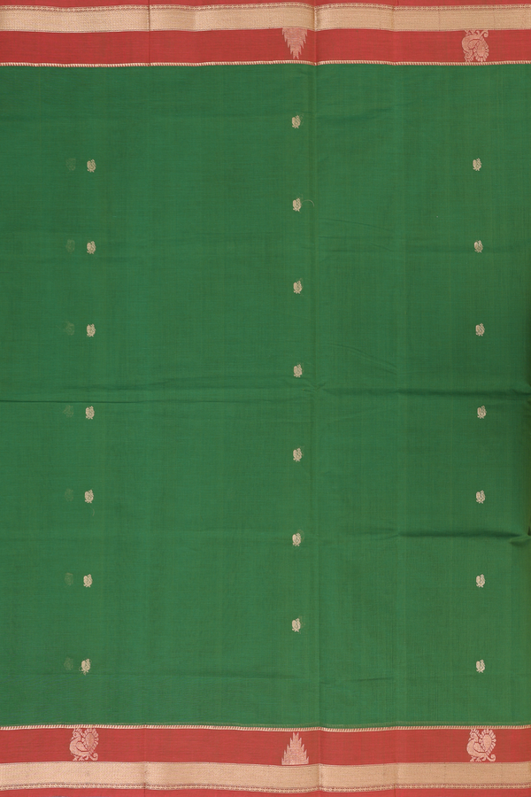 Coimbatore Cotton Saree In Fern Green With Peacock Buttas