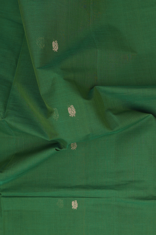 Coimbatore Cotton Saree In Fern Green With Peacock Buttas