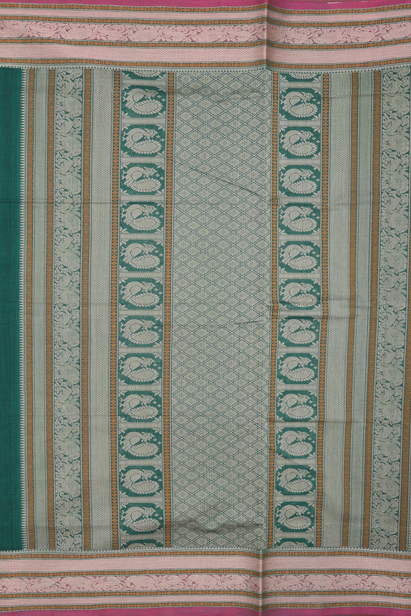 Coimbatore Cotton Saree In Forest Green With Checks Design
