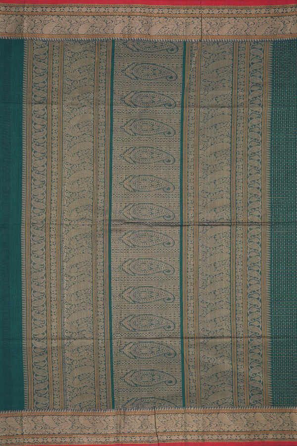 Coimbatore Cotton Saree In Forest Green With Checks Design