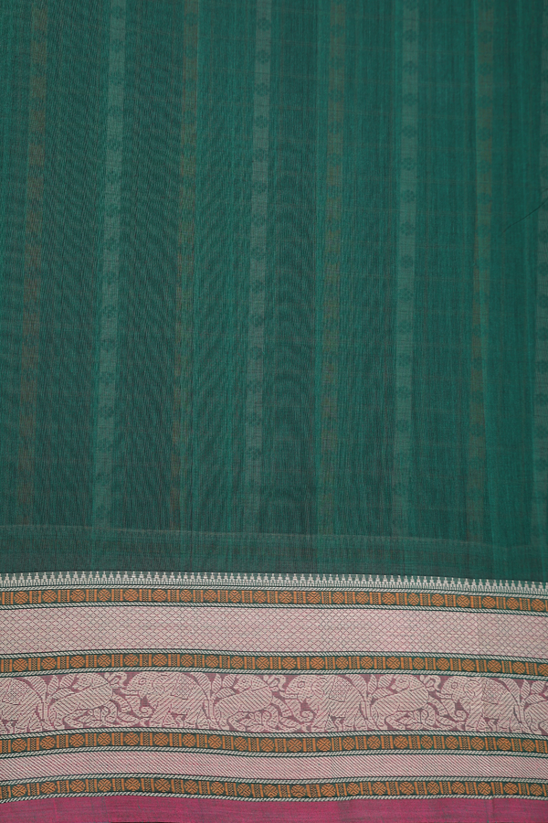 Coimbatore Cotton Saree In Forest Green With Checks Design