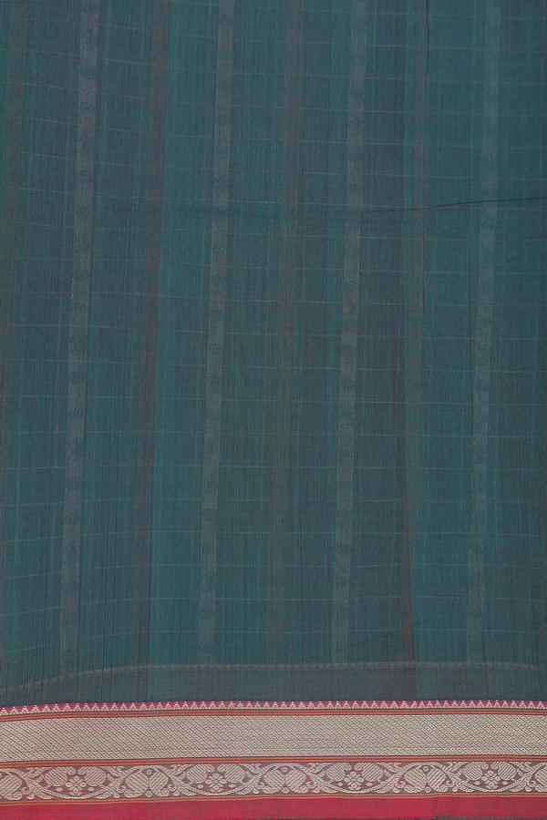 Coimbatore Cotton Saree In Forest Green With Checks Design