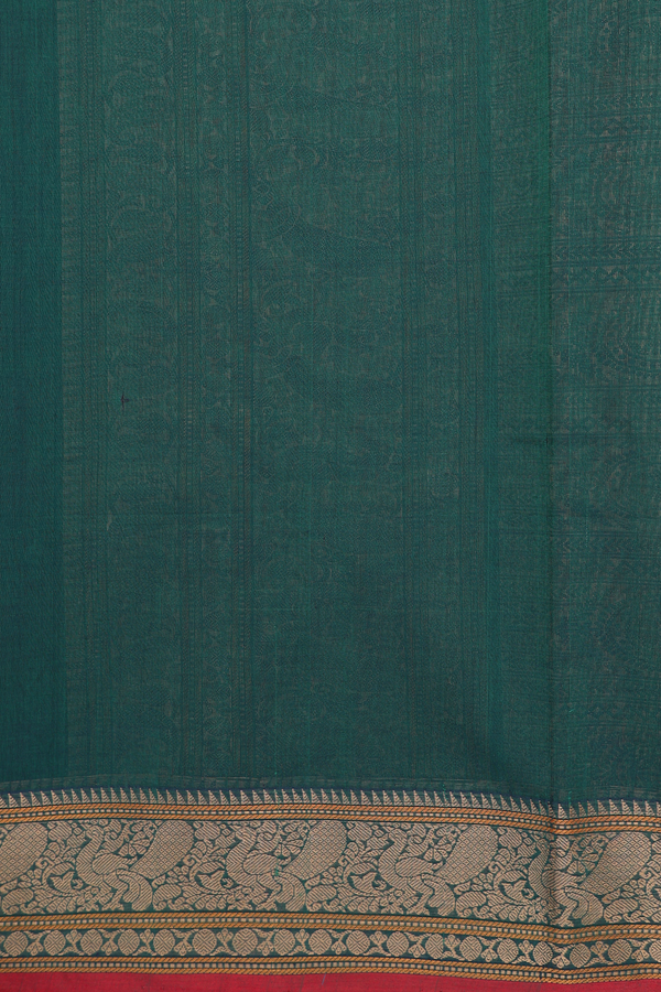 Coimbatore Cotton Saree In Forest Green With Checks Design