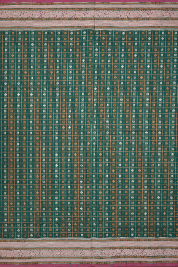 Coimbatore Cotton Saree In Forest Green With Checks Design