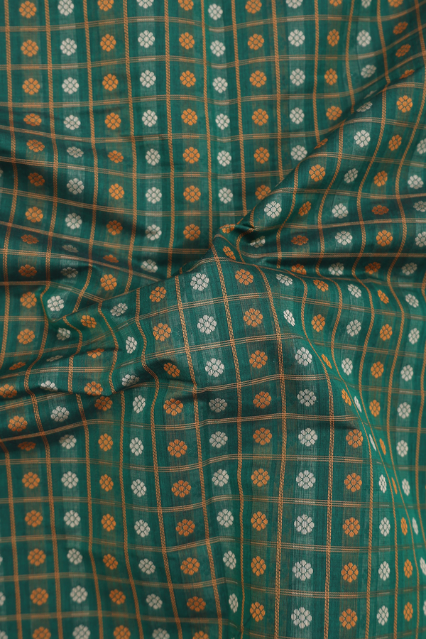 Coimbatore Cotton Saree In Forest Green With Checks Design