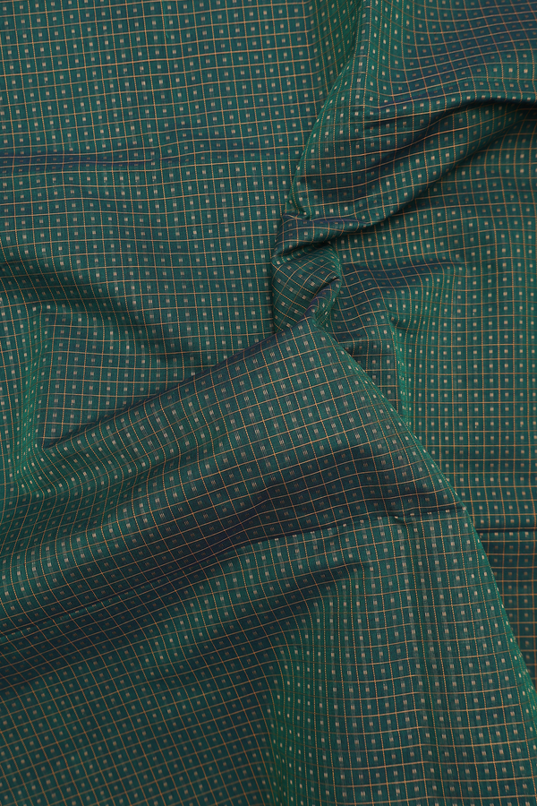 Coimbatore Cotton Saree In Forest Green With Checks Design