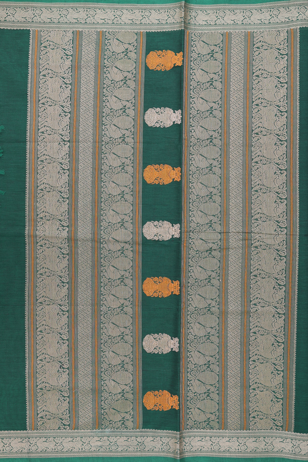 Coimbatore Cotton Saree In Forest Green With Peacock Buttas