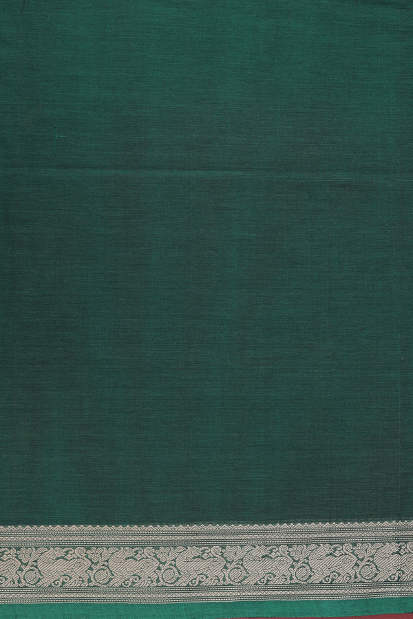 Coimbatore Cotton Saree In Forest Green With Peacock Buttas