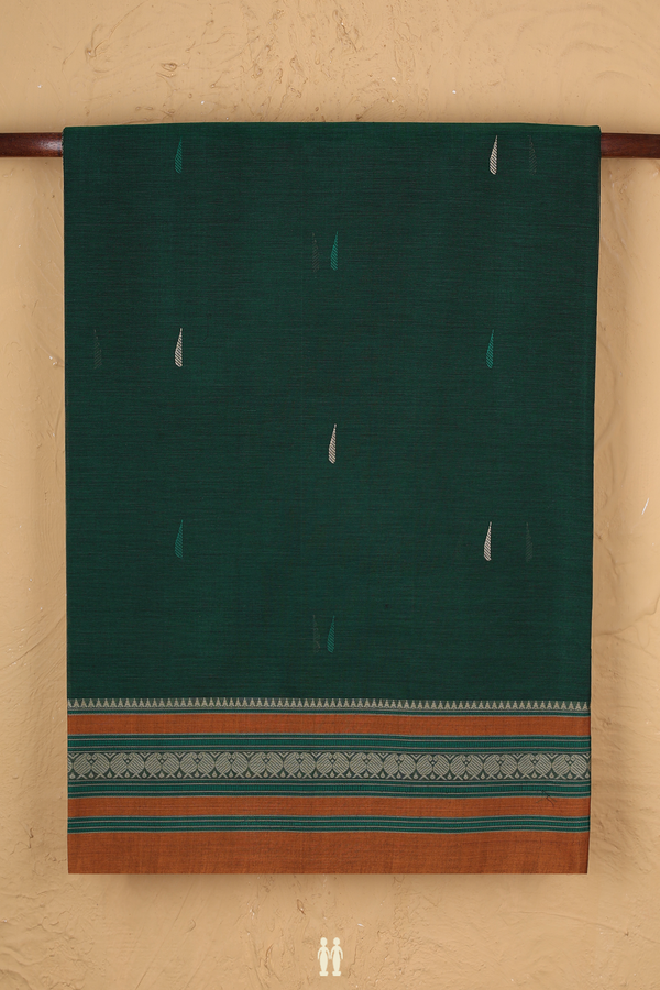 Coimbatore Cotton Saree In Forest Green With Threadwork Buttas