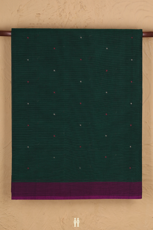 Coimbatore Cotton Saree In Forest Green With Threadwork Buttis