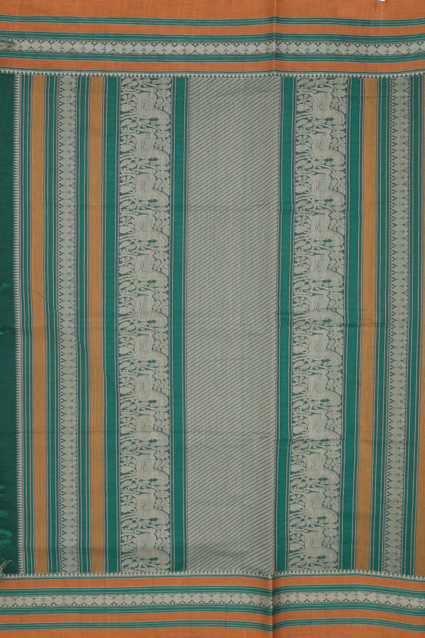 Coimbatore Cotton Saree In Forest Green With Threadwork Buttas