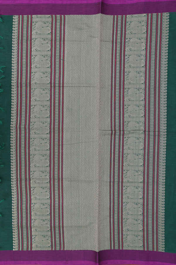 Coimbatore Cotton Saree In Forest Green With Threadwork Buttis