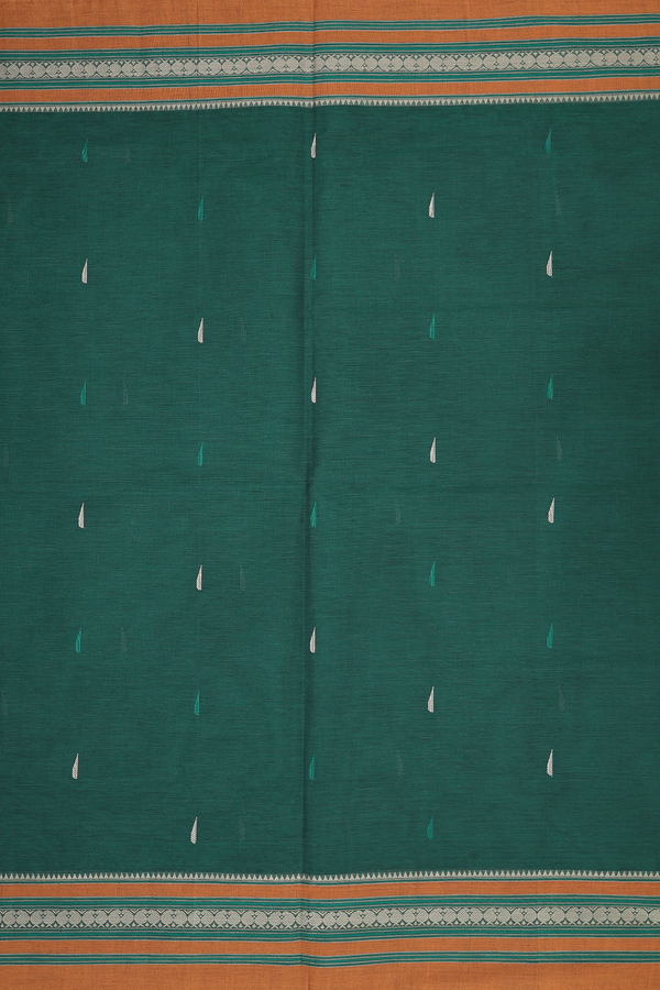 Coimbatore Cotton Saree In Forest Green With Threadwork Buttas
