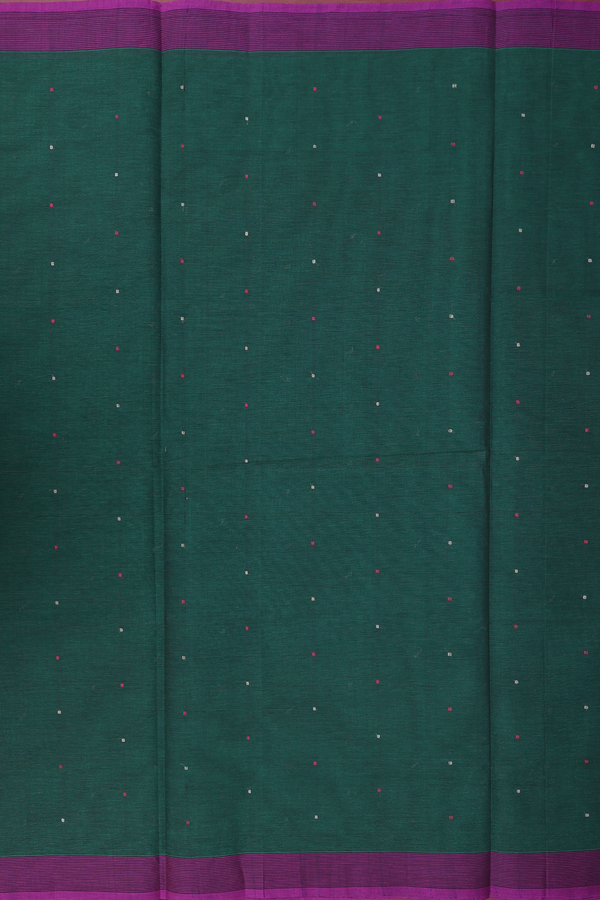 Coimbatore Cotton Saree In Forest Green With Threadwork Buttis