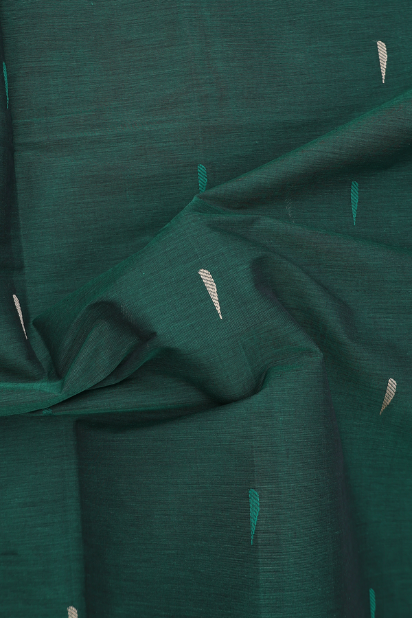 Coimbatore Cotton Saree In Forest Green With Threadwork Buttas