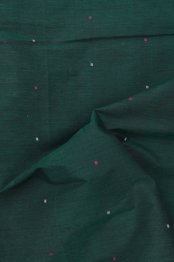 Coimbatore Cotton Saree In Forest Green With Threadwork Buttis
