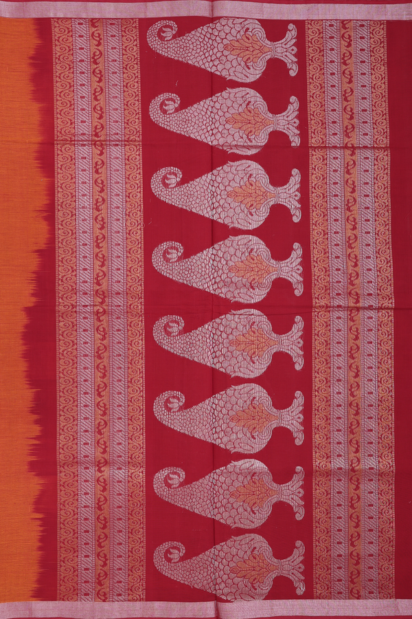 Coimbatore Cotton Saree In Ginger Orange With Zari Motifs