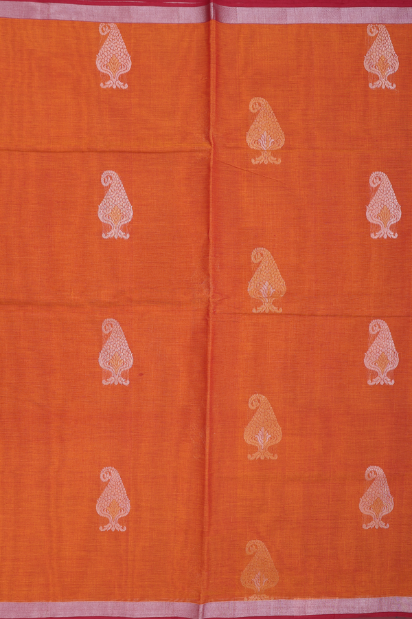 Coimbatore Cotton Saree In Ginger Orange With Zari Motifs
