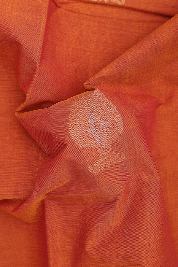 Coimbatore Cotton Saree In Ginger Orange With Zari Motifs