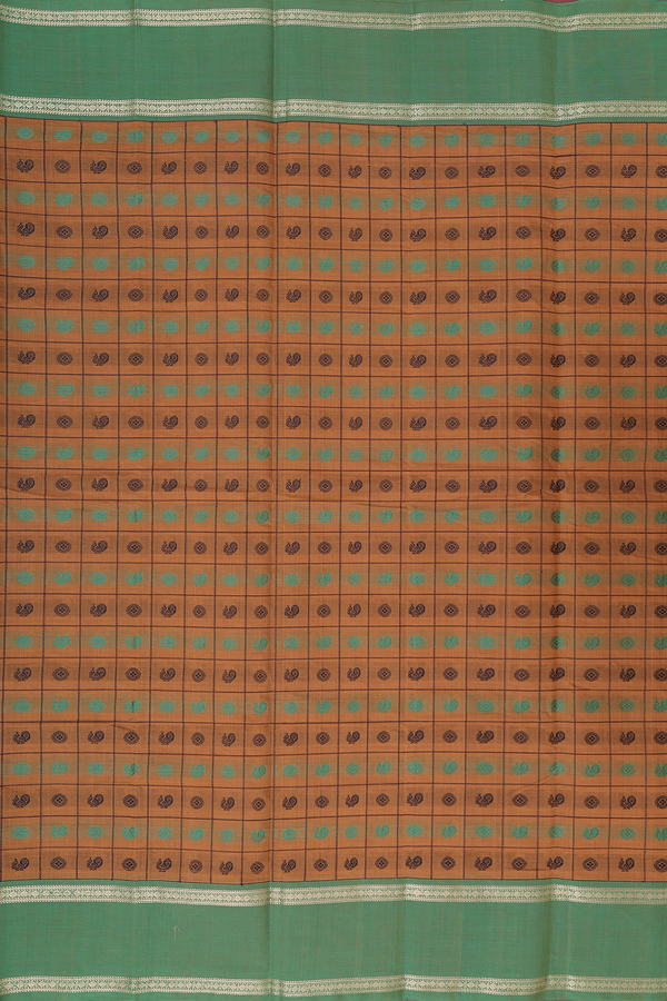 Coimbatore Cotton Saree In Golden Brown With Checks Design