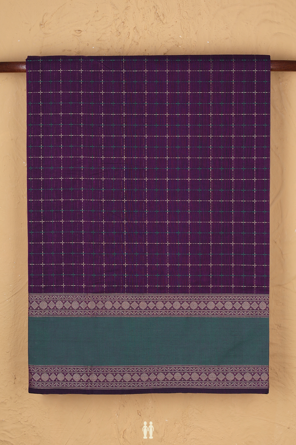 Coimbatore Cotton Saree In Grape Purple With Checks Design