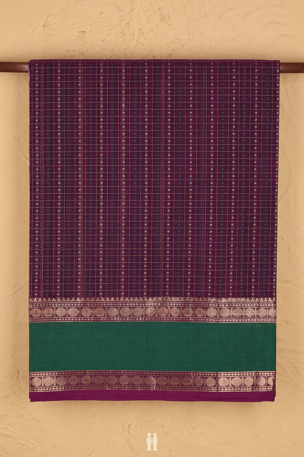 Coimbatore Cotton Saree In Grape Purple With Checks Design