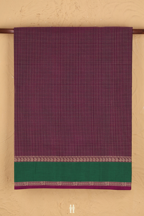 Coimbatore Cotton Saree In Grape Purple With Checks Design