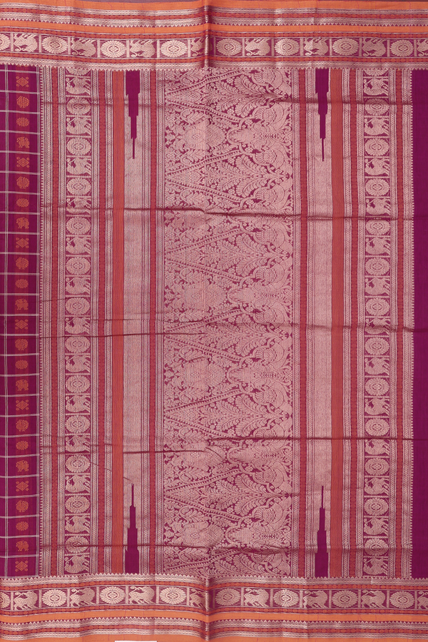 Coimbatore Cotton Saree In Grape Purple With Checks Design