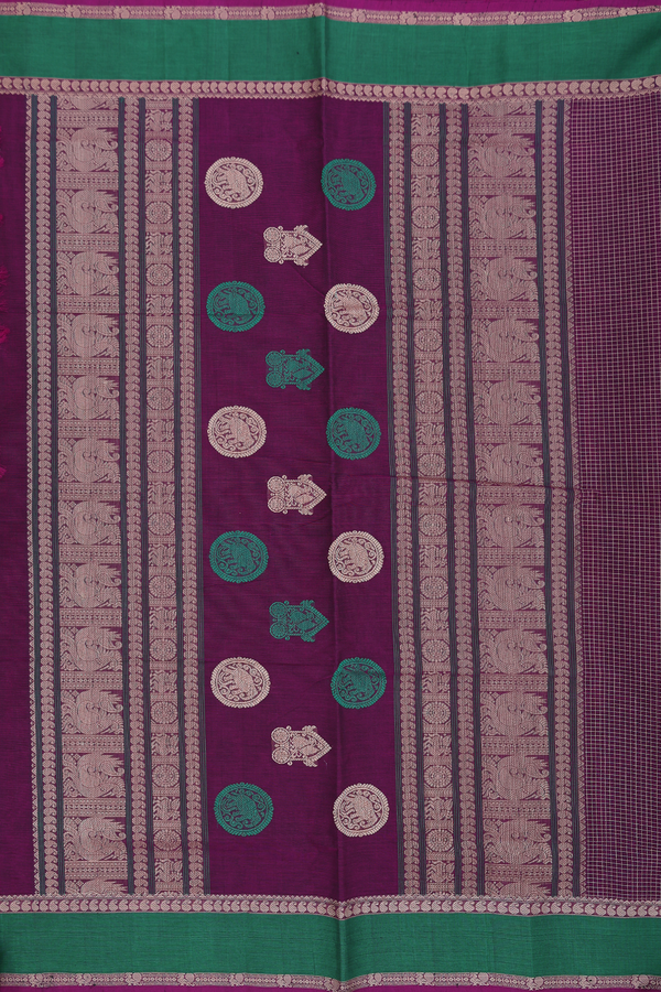 Coimbatore Cotton Saree In Grape Purple With Checks Design