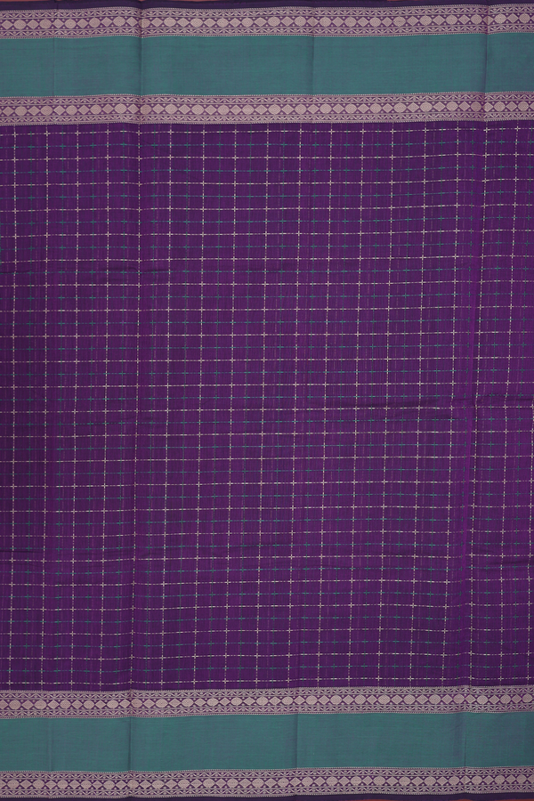 Coimbatore Cotton Saree In Grape Purple With Checks Design