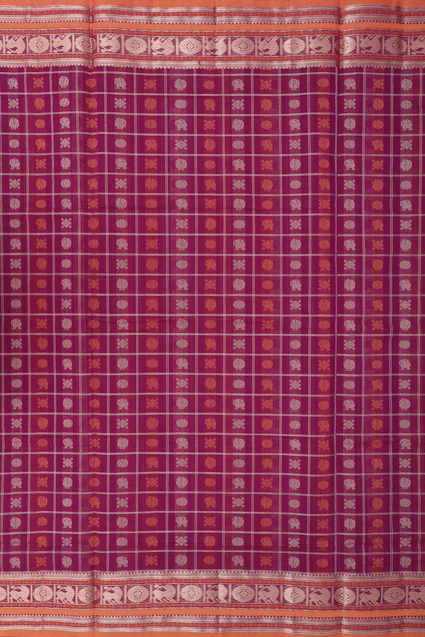 Coimbatore Cotton Saree In Grape Purple With Checks Design
