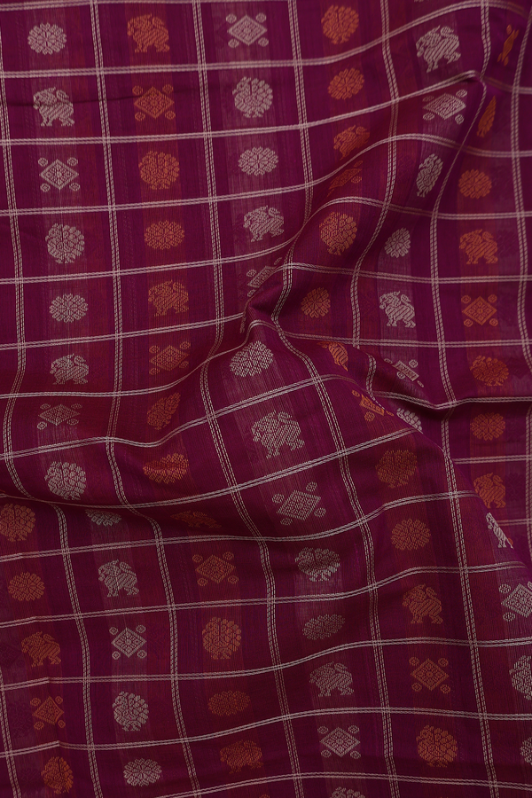 Coimbatore Cotton Saree In Grape Purple With Checks Design