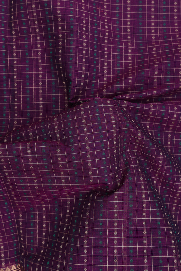 Coimbatore Cotton Saree In Grape Purple With Checks Design