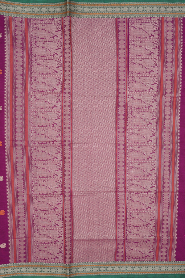 Coimbatore Cotton Saree In Grape Purple With Peacock Buttas