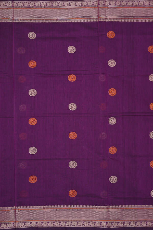 Coimbatore Cotton Saree In Grape Purple With Peacock Buttas