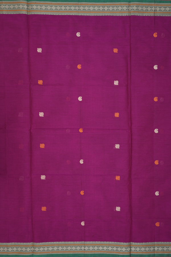 Coimbatore Cotton Saree In Grape Purple With Peacock Buttas