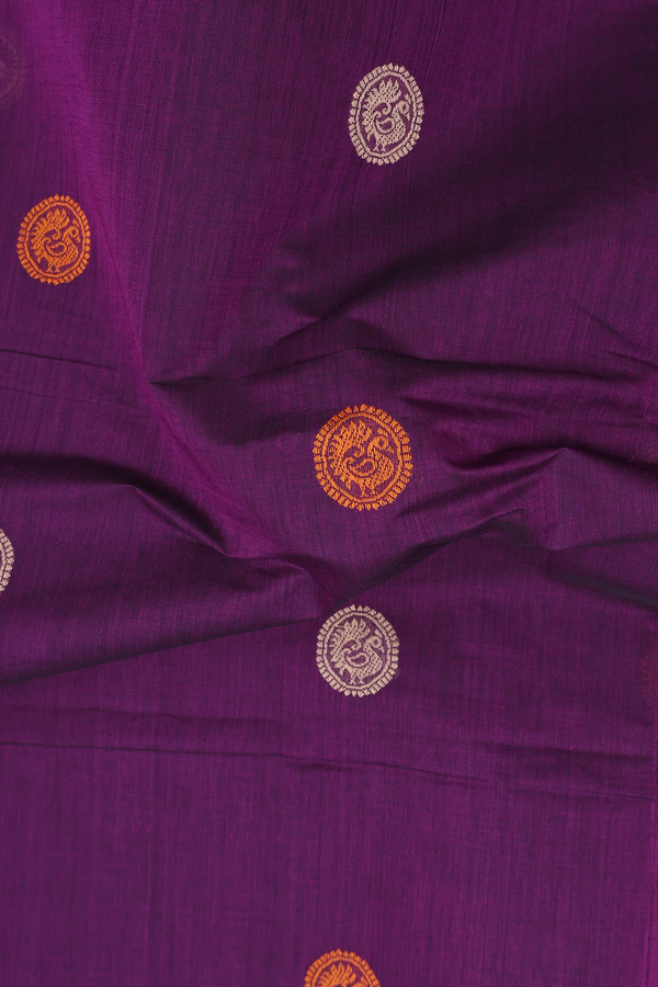 Coimbatore Cotton Saree In Grape Purple With Peacock Buttas