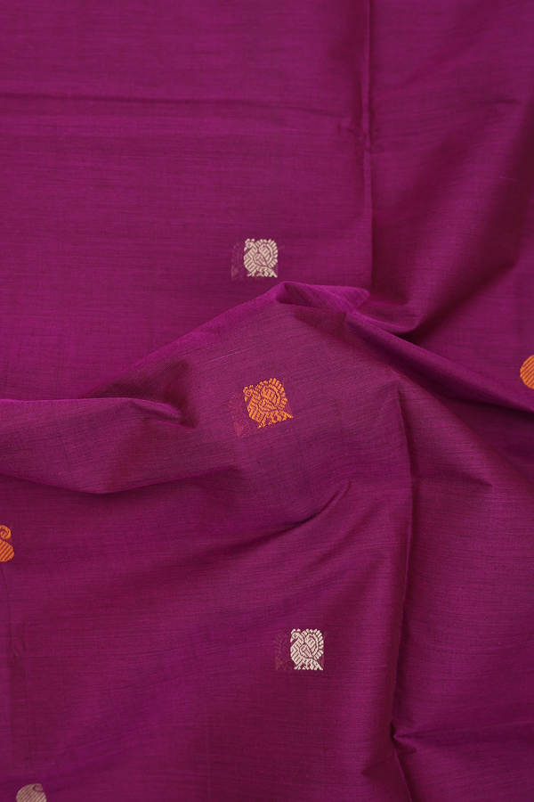 Coimbatore Cotton Saree In Grape Purple With Peacock Buttas