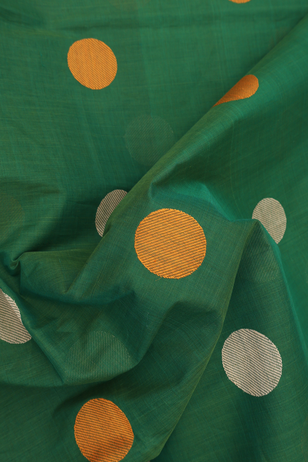 Coimbatore Cotton Saree In Green With Circle Buttas