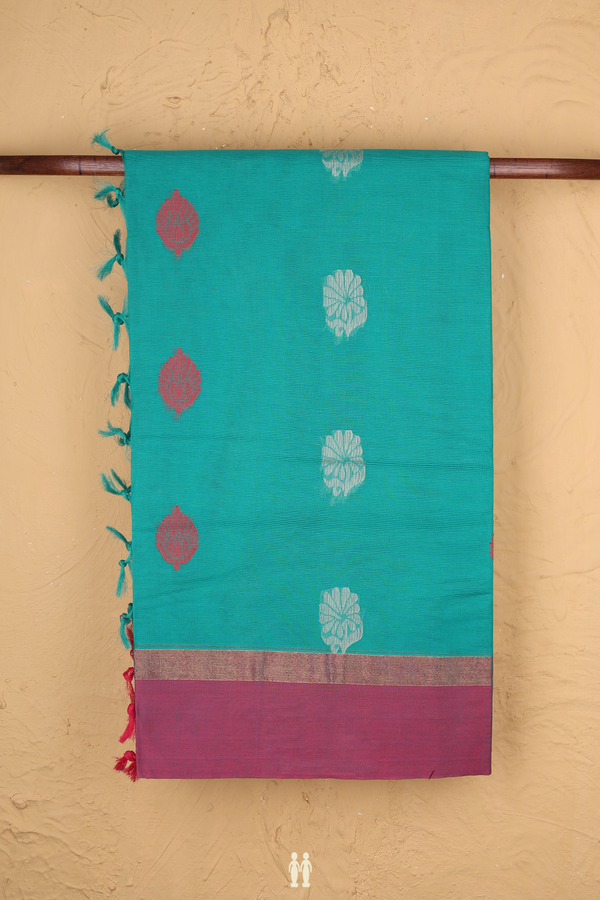 Coimbatore Cotton Saree In Green With Floral Buttas